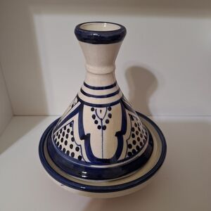 Moroccan Handcrafted Blue and White Ceramic Tagine